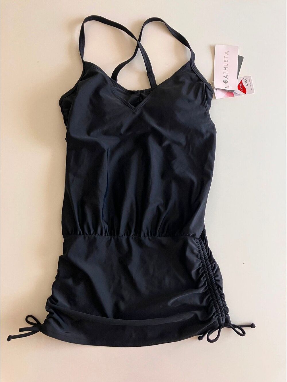 NWT Athleta Women's Black Side Scrunch Tankini Swim Top Size 34B/C